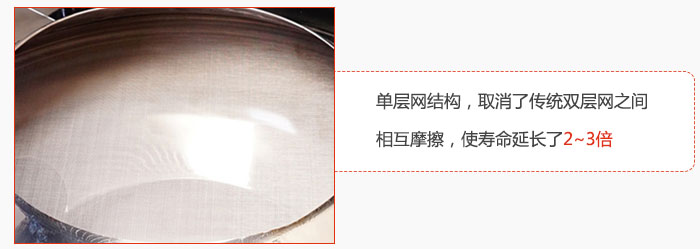 單層網(wǎng)結(jié)構(gòu)，取消了傳統(tǒng)雙層網(wǎng)之間相互摩擦，使壽命延長(zhǎng)了2~3倍