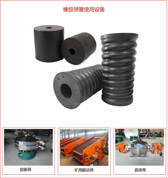 橡膠彈簧適用設(shè)備：旋振篩，礦用振動篩，直排篩等