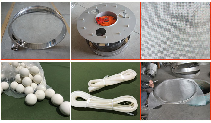 800型全不銹鋼振動篩配件有：振動篩篩框，電機(jī)，不銹鋼篩網(wǎng)等。