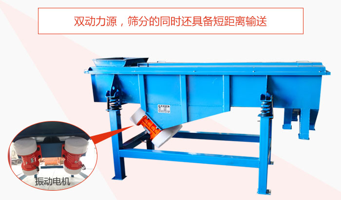 方形振動(dòng)篩雙動(dòng)力源，篩分的同時(shí)還具備短距離輸送。