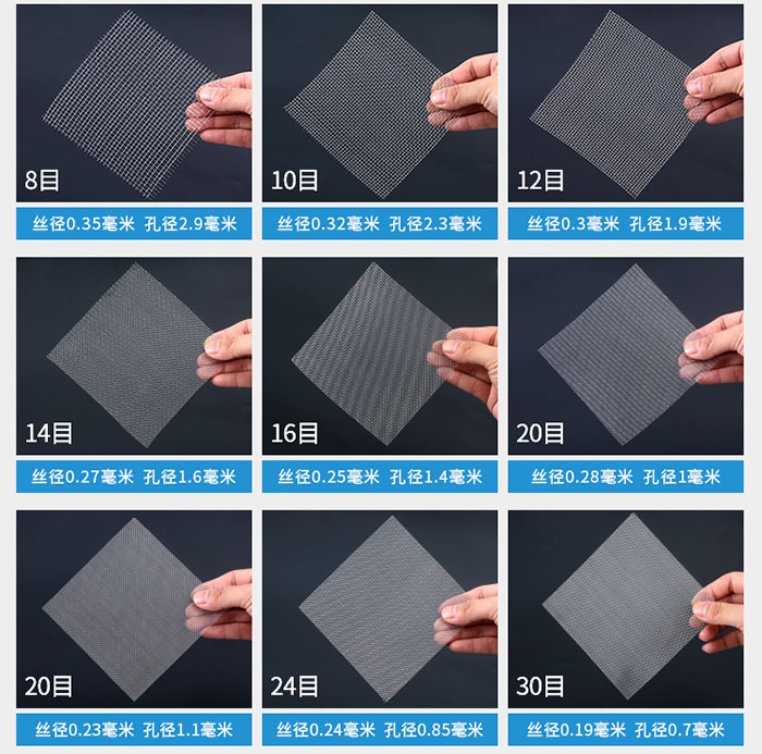 8目-30目金屬絲編織網(wǎng)對(duì)應(yīng)的絲徑，孔徑圖片展示