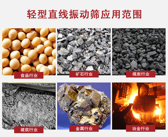 輕型直線振動篩應用范圍較廣多使用與顆粒狀，粉狀以及其它重型行業(yè)的輸送。