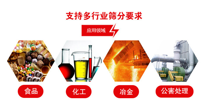 旋振篩適用的行業(yè)：食品行業(yè)，化工行業(yè)，冶金行業(yè)，公害處理等。