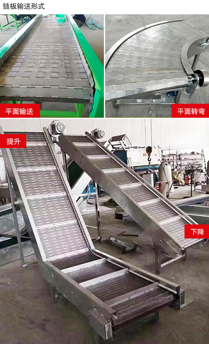 鏈板輸送機(jī)平面輸送，平面拐彎，提升等運(yùn)行現(xiàn)場(chǎng)圖片