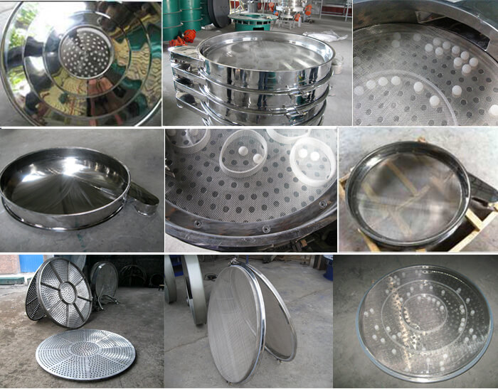 食品振動(dòng)篩細(xì)節(jié)展示：防塵蓋，篩框，網(wǎng)架，底框等。